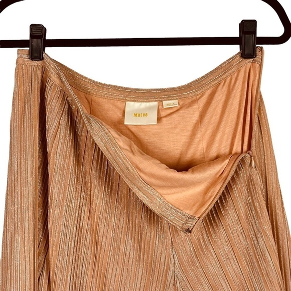 ANTHROPOLOGIE MAEVE AMBRA ROSE PINK SHIMMER METALLIC A-LINE PLEATED SKIRT - Picture 7 of 13